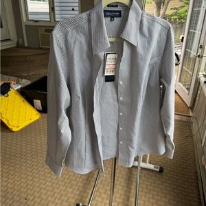 Jones New York Women's Striped Button Down Shirt - Black and White